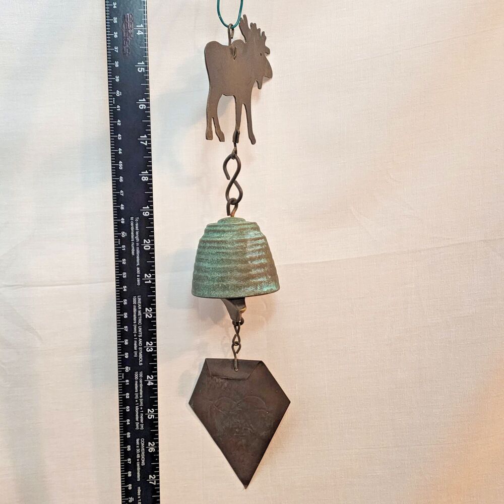 Harmony Hollow Jeff Cross Bronze Wind Bell Moose Topper Patina Art Bell Vintage